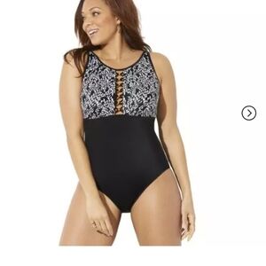 NWT Swimsuits for All high neck black white dot sz 4 swimsuit 1 pc molde…